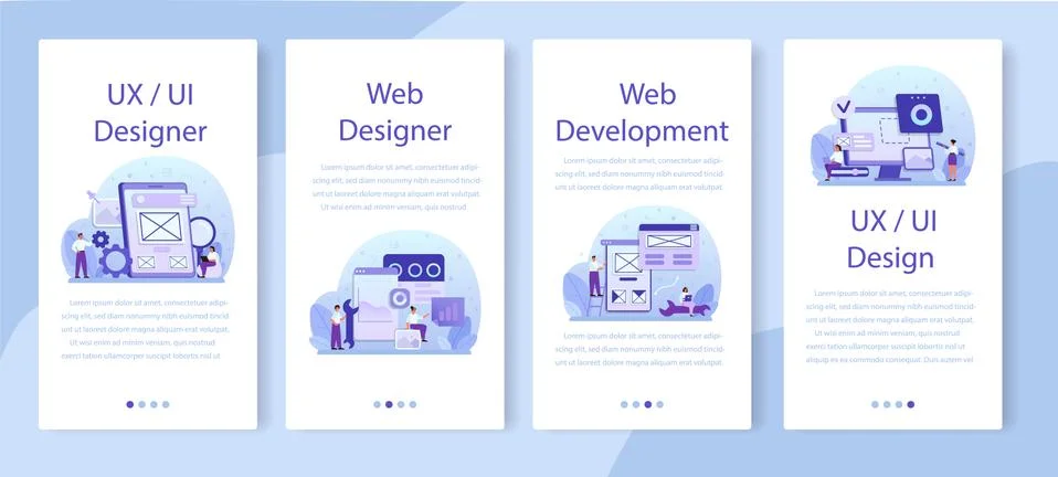 UX UI designer mobile application banner set. App interface Stock Illustration