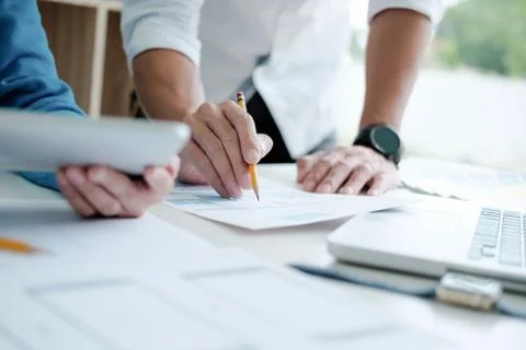 UX UI designer planning esponsive design. Stock Photos