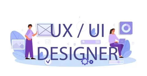 UX UI designer typographic header. App interface improvement Stock Illustration