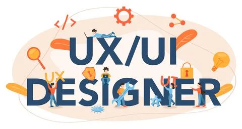UX UI designer typographic header. App interface improvement Stock Illustration