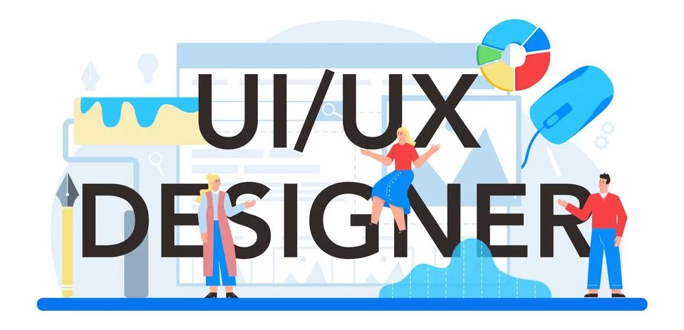 UX UI designer typographic header. App interface improvement Stock Illustration
