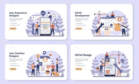 UX UI designer web banner or landing page set. App interface Stock Illustration