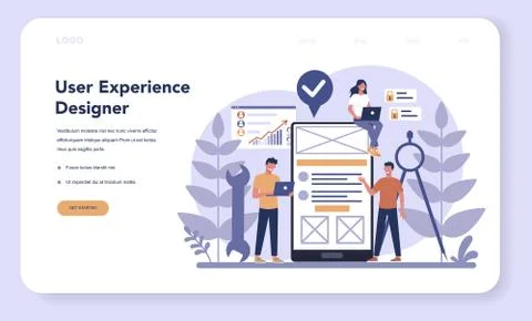 UX UI designer web banner or landing page. App interface Stock Illustration