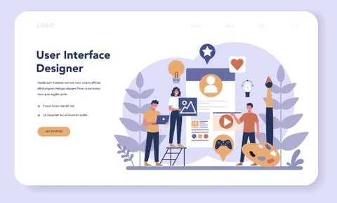 UX UI designer web banner or landing page. App interface Stock Illustration