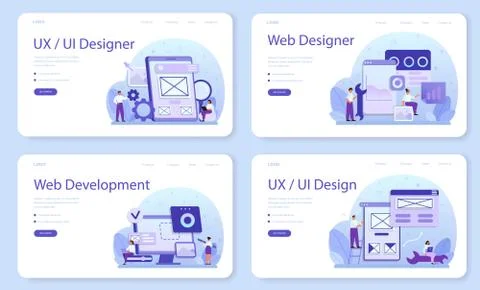 UX UI designer web banner or landing page set. App interface Illustrazione stock
