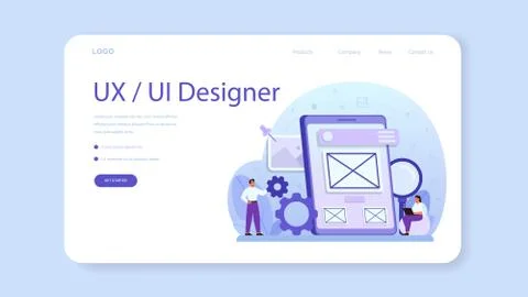 UX UI designer web banner or landing page. App interface Illustrazione stock
