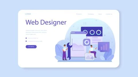 UX UI designer web banner or landing page. App interface Illustrazione stock