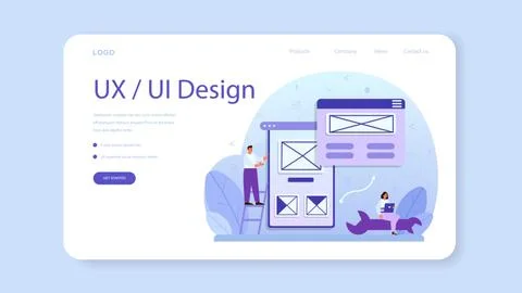 UX UI designer web banner or landing page. App interface Stock Illustration