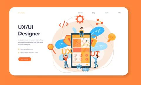 UX UI designer web banner or landing page. App interface improvement Stock Illustration