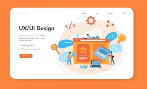 UX UI designer web banner or landing page. App interface improvement Stock Illustration