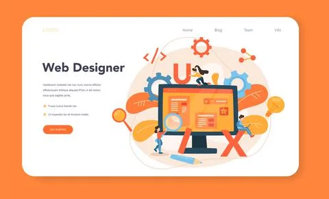 UX UI designer web banner or landing page. App interface improvement Stock Illustration