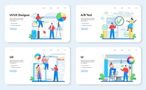 UX UI designer web banner or landing page set. App interface improvement Stock-Illustration