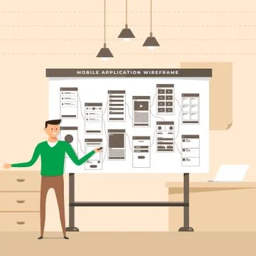 UX UI Flowchart. Mock-ups  mobile application concept flat design. Vector ill Stock Illustration