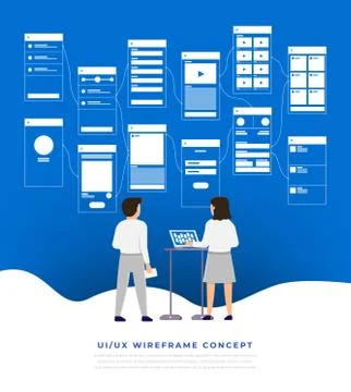 UX UI Flowchart. Mock-ups  mobile application concept flat design. Vector ill Stock Illustration