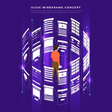 UX UI Flowchart. Mock-ups  mobile application concept isometric flat design. Stock Illustration