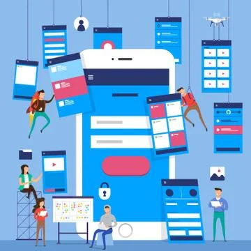 UX UI Flowchart. Mock-ups  mobile application concept flat design. Vector ill Stock Illustration