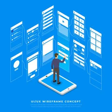 UX UI Flowchart. Mock-ups  mobile application concept isometric flat design. Stock Illustration
