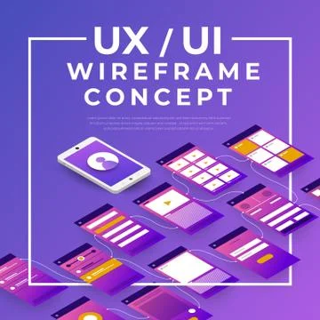 UX UI Flowchart. Mock-ups  mobile application concept isometric flat design. Stock Illustration