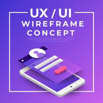UX UI Flowchart. Mock-ups  mobile application concept isometric flat design. Stock Illustration