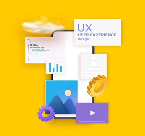 UX UI Flowchart. Mock-ups mobile application concept isometric flat design Stock Illustration
