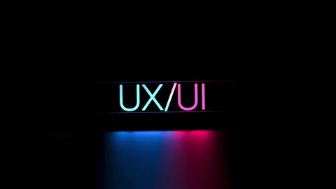 UX UI text, glowing neon word. Development, design,animation. 3D render Stock Footage 336464573