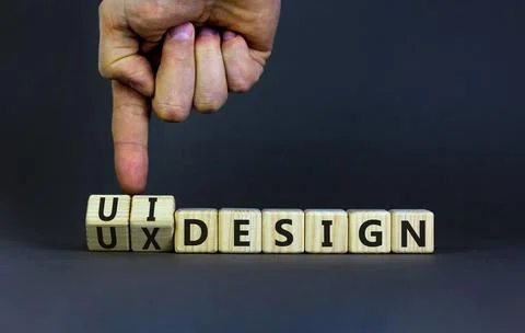 UX user experience design or UI user interface design symbol. Businessman tur Stock Photos