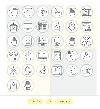 Ux Vector Icon Collection featuring 32 Editable 128x128 Thin Line Designs Illustrazione stock