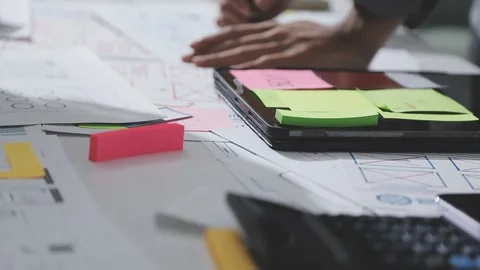 UXUI design brainstorming session with sketches and digital tools Stock Footage 324849069