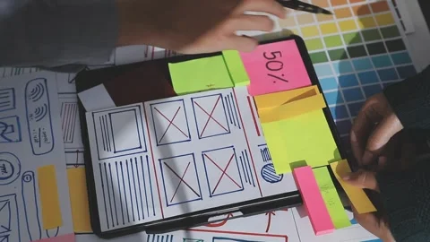 UXUI design brainstorming session with sketches and digital tools 動画素材 324849198