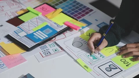 UXUI design brainstorming session with sketches and digital tools 動画素材 324849283