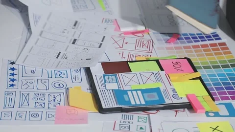 UXUI design brainstorming session with sketches and digital tools 動画素材 324849312