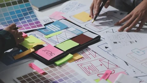 UXUI design brainstorming session with sketches and digital tools 動画素材 324849324