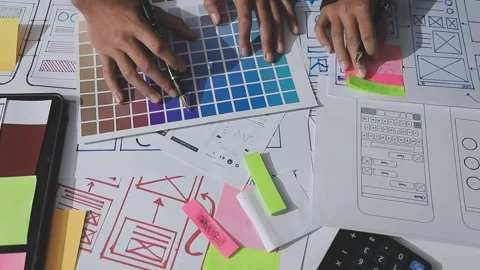 UXUI design brainstorming session with sketches and digital tools 動画素材 324849512