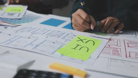 UXUI design brainstorming session with sketches and digital tools 動画素材 324849592
