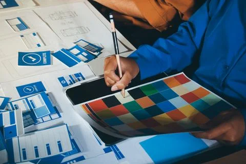 UXUI design brainstorming session with sketches and digital tools Stock Photos