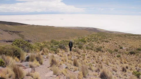 UYUNI couple down the mountain Stock Footage 39998894