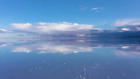 Uyuni Salt Flats and Reflection on Water. Aerial View. Bolivia Stock Footage 238517589
