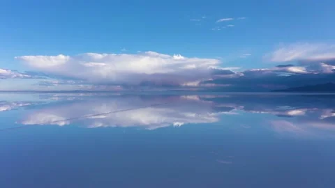 Uyuni Salt Flats and Reflection on Water. Aerial View. Bolivia Stock Footage 238517660