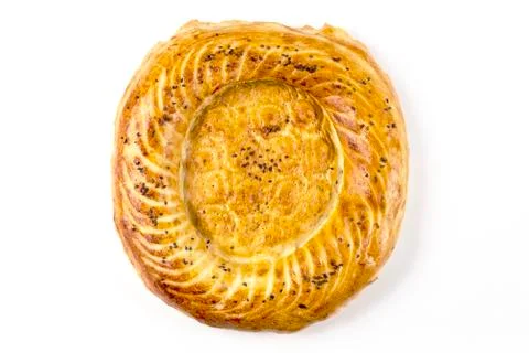 Uzbek flatbread. Isolate on a white background. Top view. Foto stock