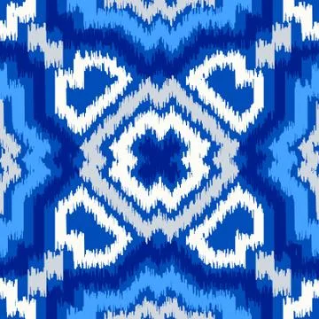 Uzbek ikat silk fabric pattern, indigo blue and white colors. Stock Illustration