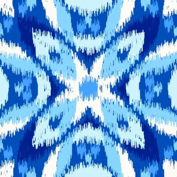 Uzbek ikat silk fabric pattern, indigo blue and white colors. Stock Illustration