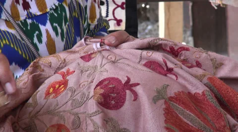 Uzbek lady knitting pattern Stock Footage 30858818