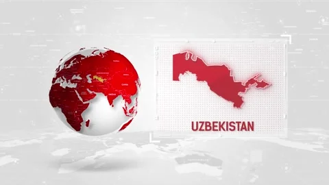 Uzbekistan 4K Tech Map Beside Globe On White Background Stock Footage 338240383