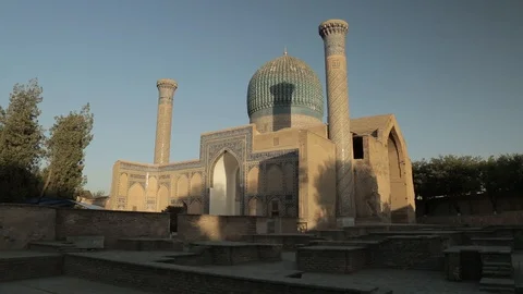 Uzbekistan Ancient  Samarkand Gur-e-Amir Mausoleum Stock Footage 130157321