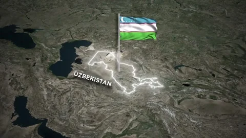Uzbekistan Border Map with 3D Waving of Uzbekistan Flag Animation on World Map 库存影片 330306370
