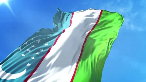 Uzbekistan Flag Low Angle View Stock Footage 295700863