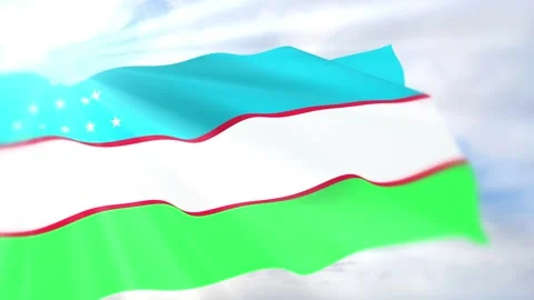 Uzbekistan Flag Seamless Loop 4k 60fps on Sky Background Stock Footage 340621348