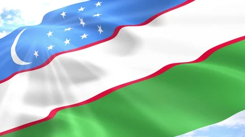 Uzbekistan Flag Seamless Loop 4k 60fps on Sky Background Stock Footage 341554188