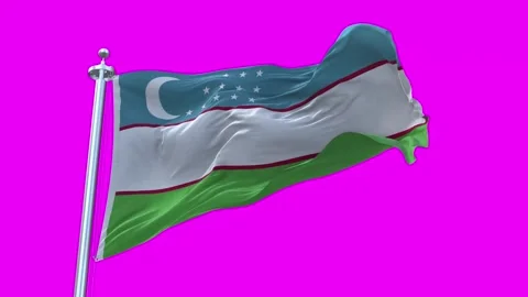 Uzbekistan Flag Waving in Loopable and Textured green screen background Stock Footage 296875979