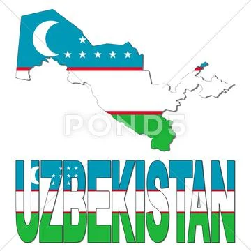 Uzbekistan map flag and text illustration Stock Illustration